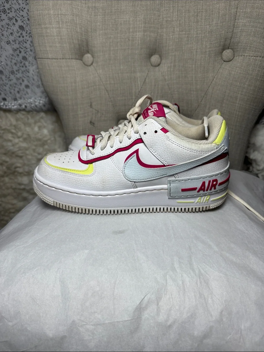 Nike Air Force 1 Low White with Red & Neon Yellow Accents women